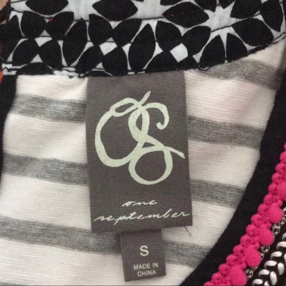 Anthropologie Women’s One September Pom Tank navy white stripe size small - Picture 4 of 7